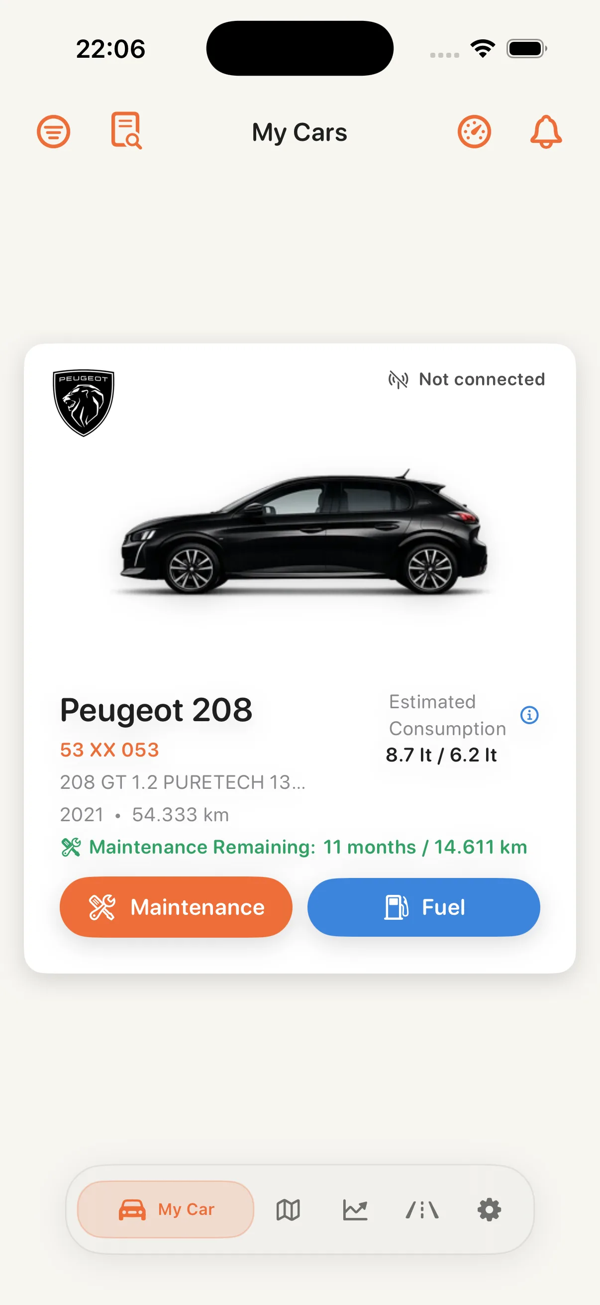 CarCare my cars screen