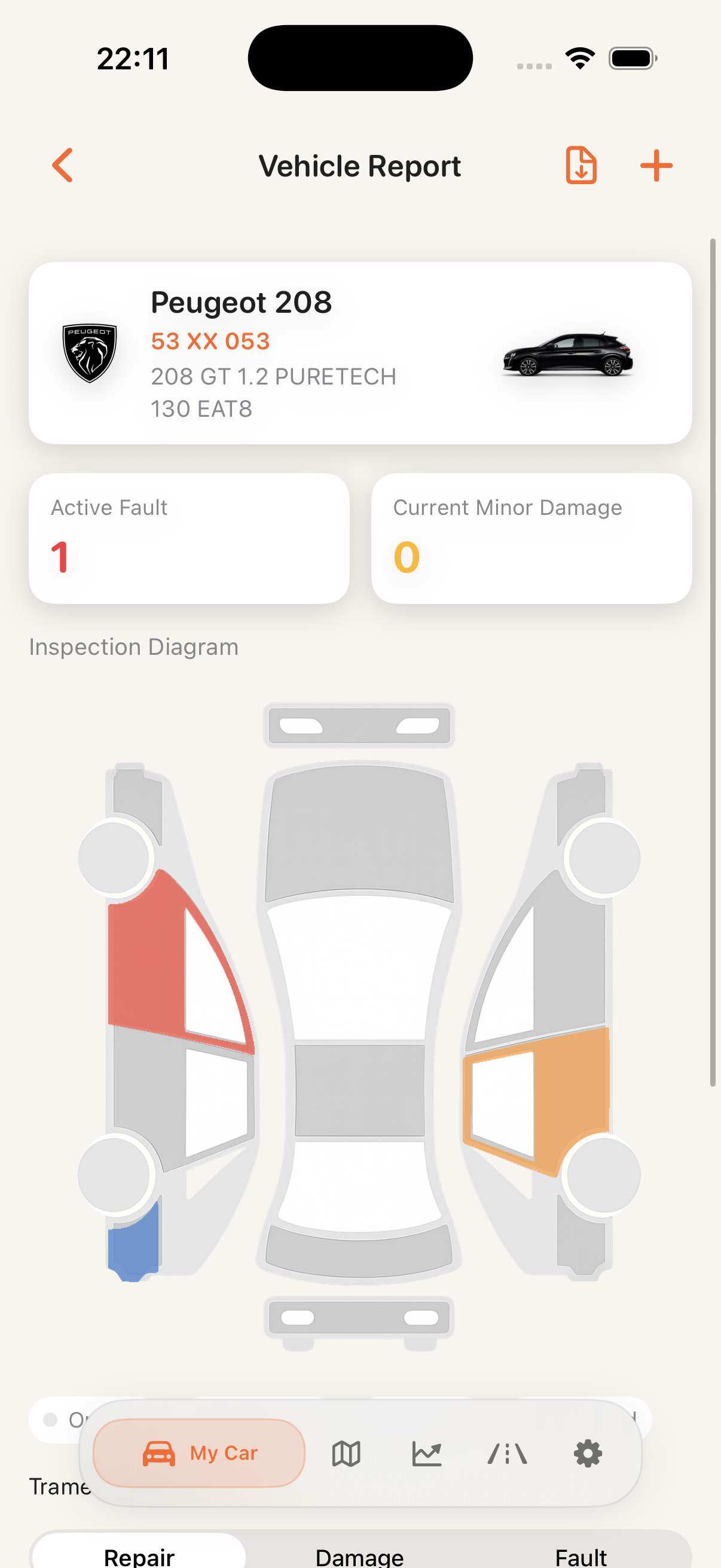 CarCare vehicle report screen