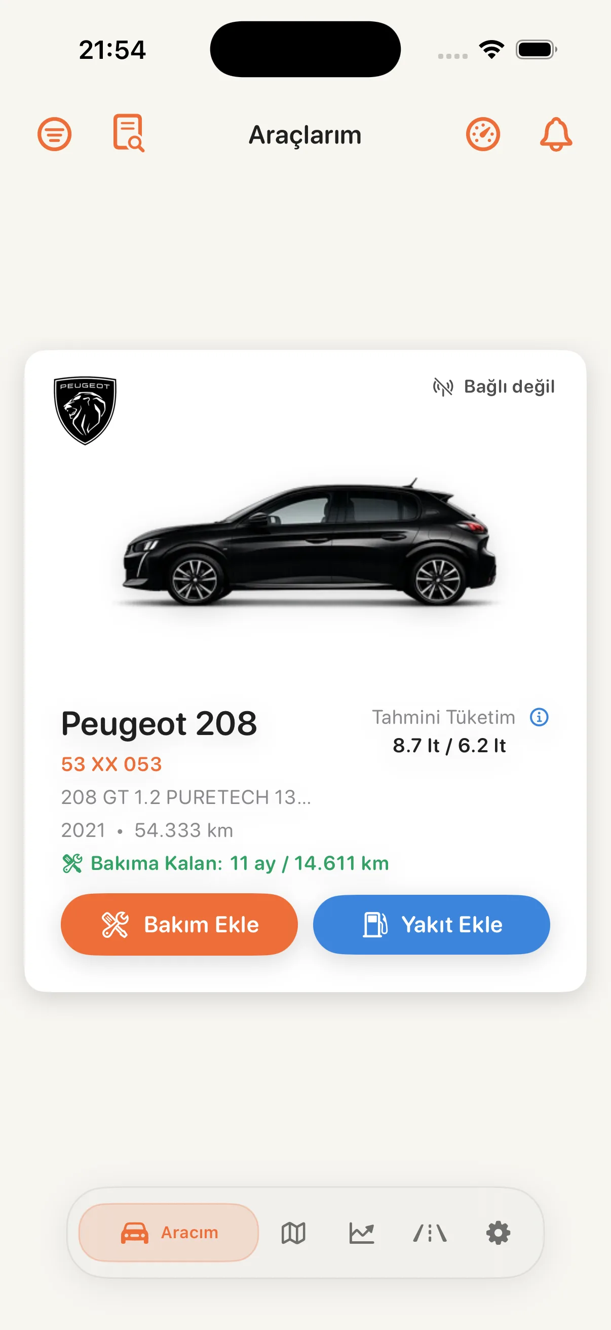 CarCare araçlarım ekranı