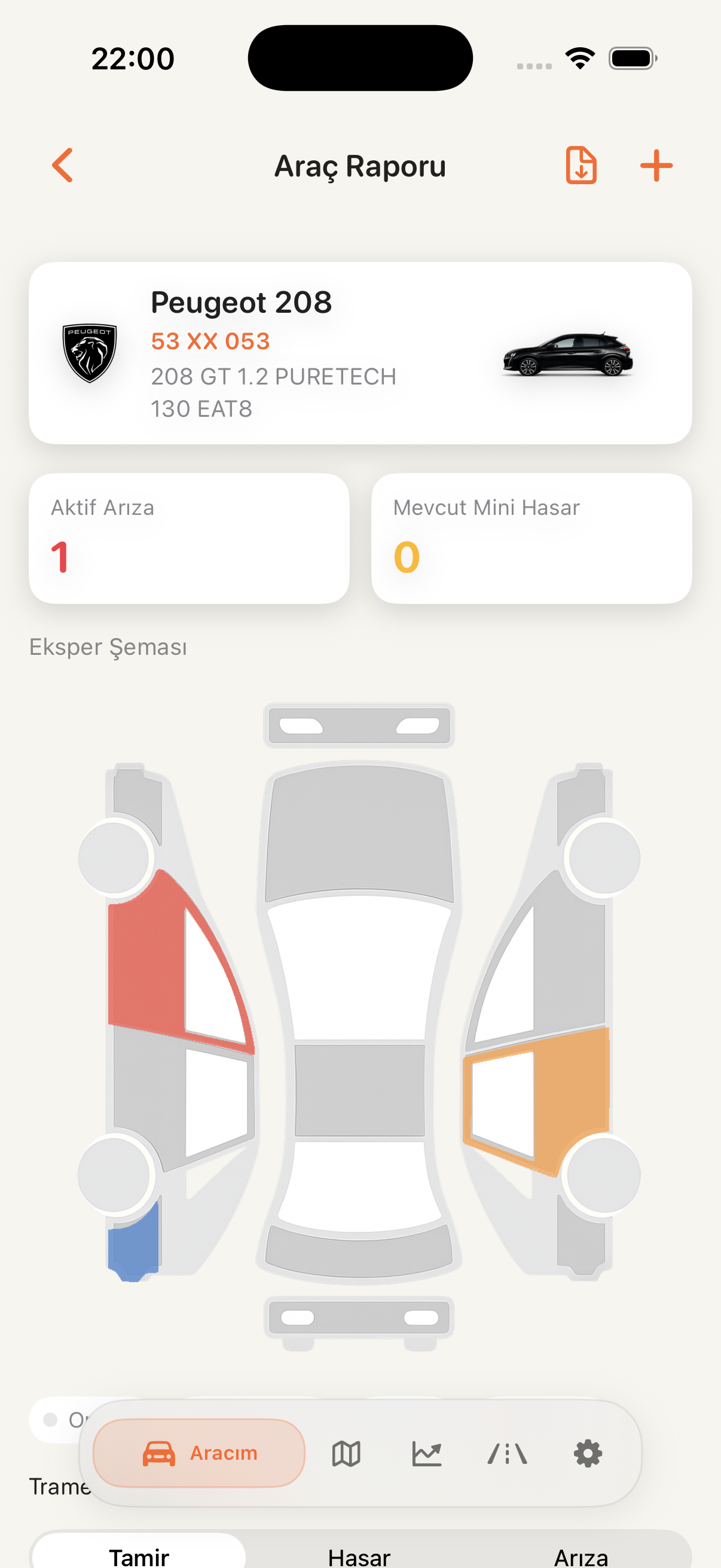 CarCare araç raporu ekranı